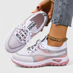 Trainers Women's Mesh Beige Pink Lace-Up Sneakers – Walking, Running, Home Gym · Werune