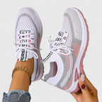 Trainers Women's Mesh Beige Pink Lace-Up Sneakers – Walking, Running, Home Gym · Werune