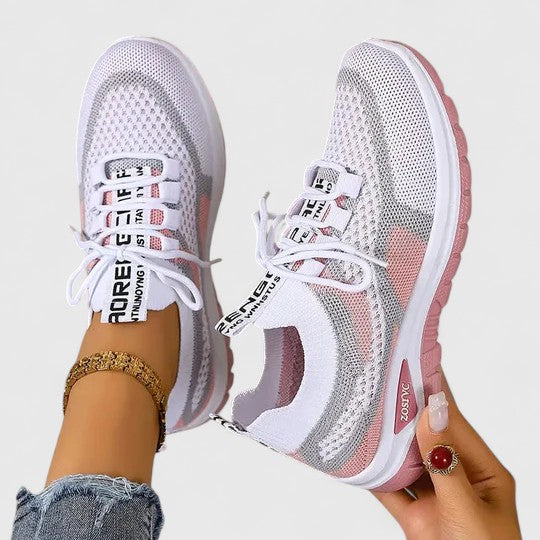 Trainers Women's Mesh Beige Pink Lace-Up Sneakers – Walking, Running, Home Gym · Werune