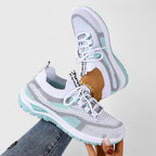 Trainers Women's Mesh Beige Pink Lace-Up Sneakers – Walking, Running, Home Gym · Werune