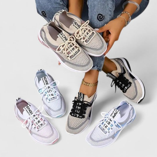 Trainers Women's Mesh Beige Pink Lace-Up Sneakers – Walking, Running, Home Gym · Werune