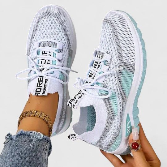 Trainers Women's Mesh Beige Pink Lace-Up Sneakers – Walking, Running, Home Gym · Werune