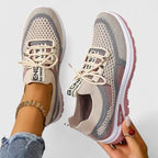 Trainers Women's Mesh Beige Pink Lace-Up Sneakers – Walking, Running, Home Gym · Werune