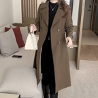Trench Coat Black Women's Longline Double-Breasted Lapel Overcoat – Casual, Office, Holiday, Gift