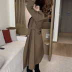 Trench Coat Black Women's Longline Double-Breasted Lapel Overcoat – Casual, Office, Holiday, Gift