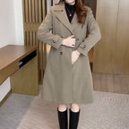 Trench Coat Black Women's Longline Double-Breasted Lapel Overcoat – Casual, Office, Holiday, Gift