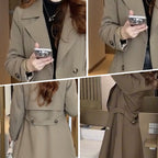 Trench Coat Black Women's Longline Double-Breasted Lapel Overcoat – Casual, Office, Holiday, Gift