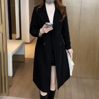 Trench Coat Black Women's Longline Double-Breasted Lapel Overcoat – Casual, Office, Holiday, Gift