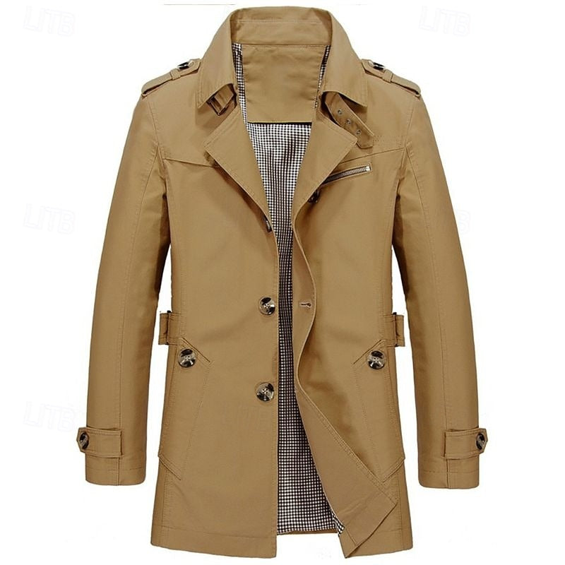 Trench Coat Cotton Men's Single-Breasted Mid-Length Jacket – Casual, Office, Smart Layering
