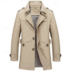 Trench Coat Cotton Men's Single-Breasted Mid-Length Jacket – Casual, Office, Smart Layering
