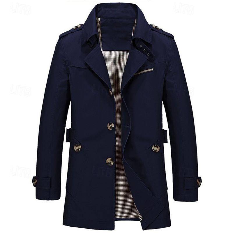 Trench Coat Cotton Men's Single-Breasted Mid-Length Jacket – Casual, Office, Smart Layering