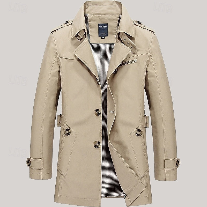 Trench Coat Cotton Men's Single-Breasted Mid-Length Jacket – Casual, Office, Smart Layering