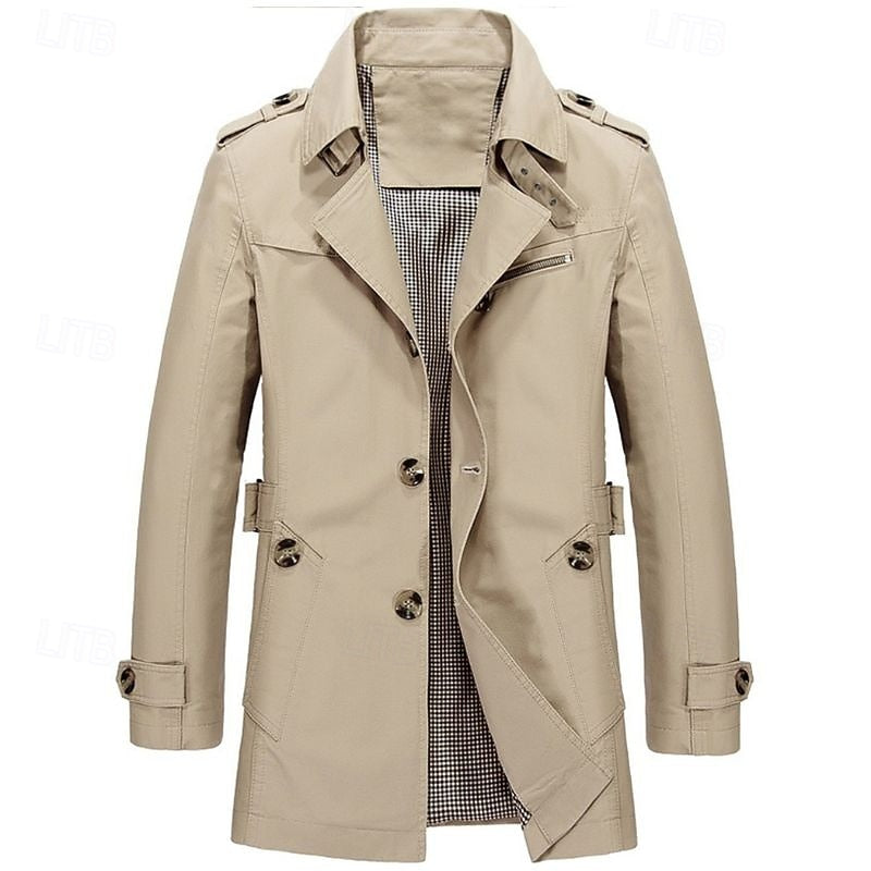 Trench Coat Cotton Men's Single-Breasted Mid-Length Jacket – Casual, Office, Smart Layering