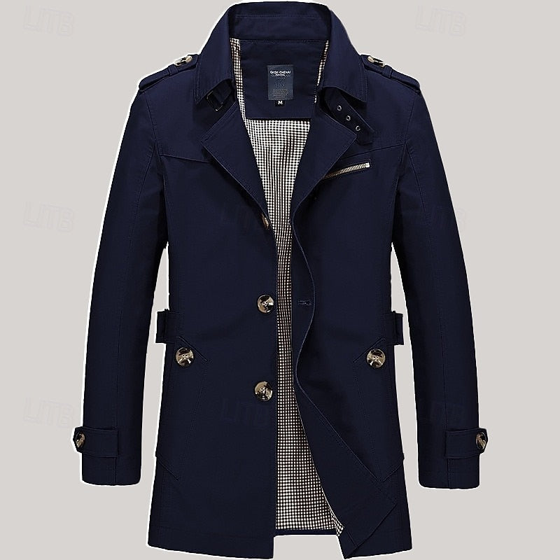 Trench Coat Cotton Men's Single-Breasted Mid-Length Jacket – Casual, Office, Smart Layering
