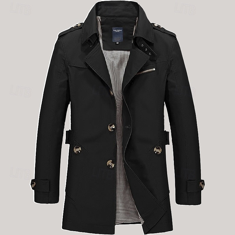 Trench Coat Cotton Men's Single-Breasted Mid-Length Jacket – Casual, Office, Smart Layering