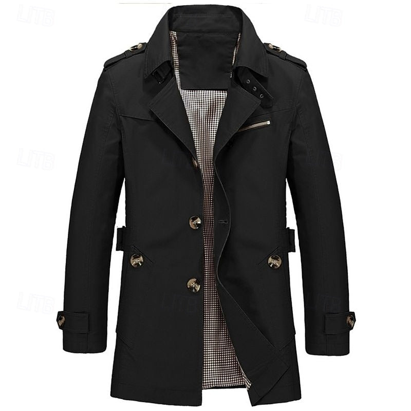 Trench Coat Cotton Men's Single-Breasted Mid-Length Jacket – Casual, Office, Smart Layering