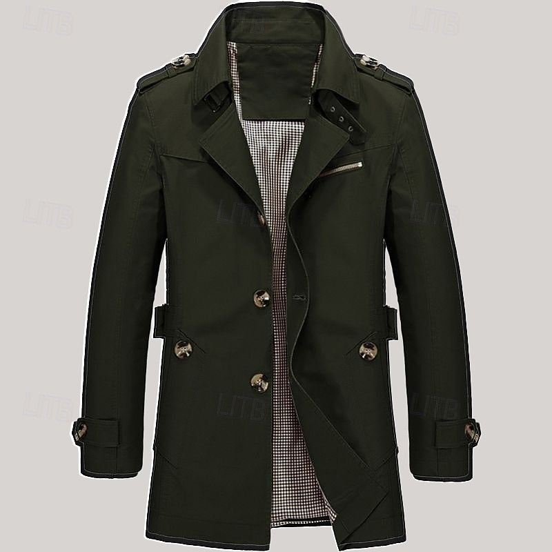 Trench Coat Cotton Men's Single-Breasted Mid-Length Jacket – Casual, Office, Smart Layering