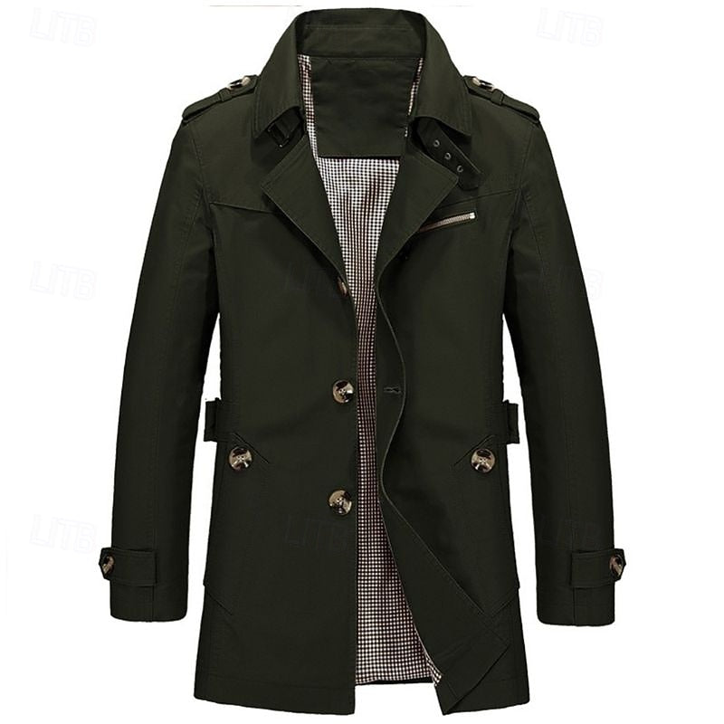 Trench Coat Cotton Men's Single-Breasted Mid-Length Jacket – Casual, Office, Smart Layering
