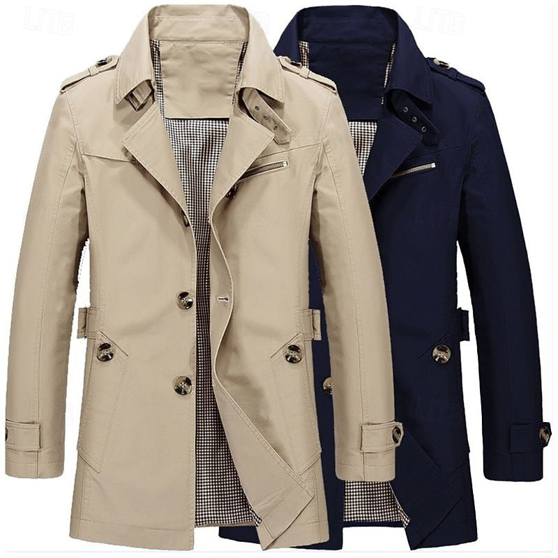 Trench Coat Cotton Men's Single-Breasted Mid-Length Jacket – Casual, Office, Smart Layering