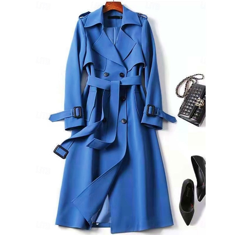 Trench Coat Double-Breasted Belted Women's Long Khaki – Casual, Office, Holiday, Gift