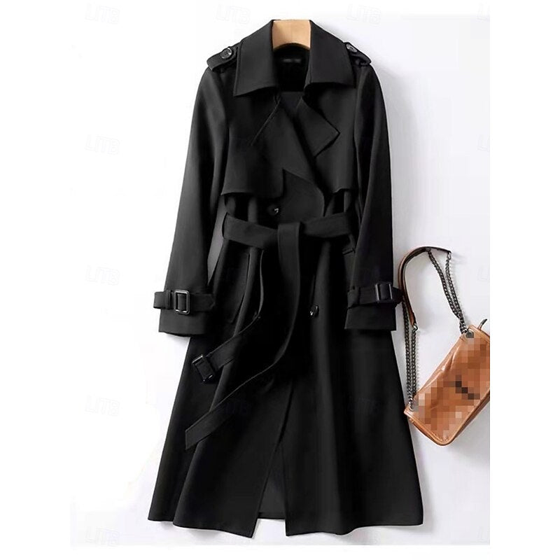 Trench Coat Double-Breasted Belted Women's Long Khaki – Casual, Office, Holiday, Gift