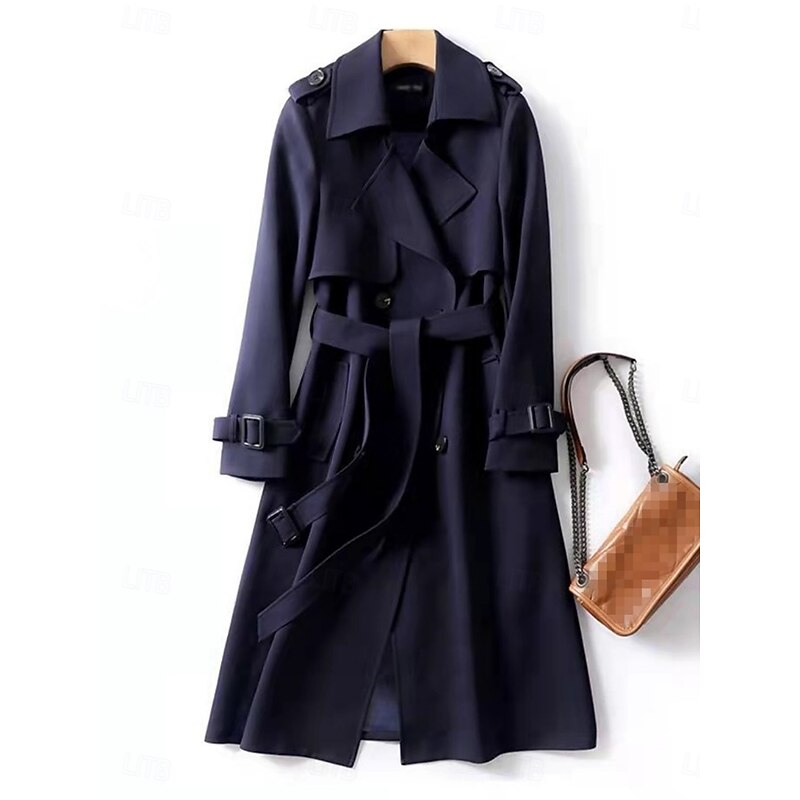 Trench Coat Double-Breasted Belted Women's Long Khaki – Casual, Office, Holiday, Gift