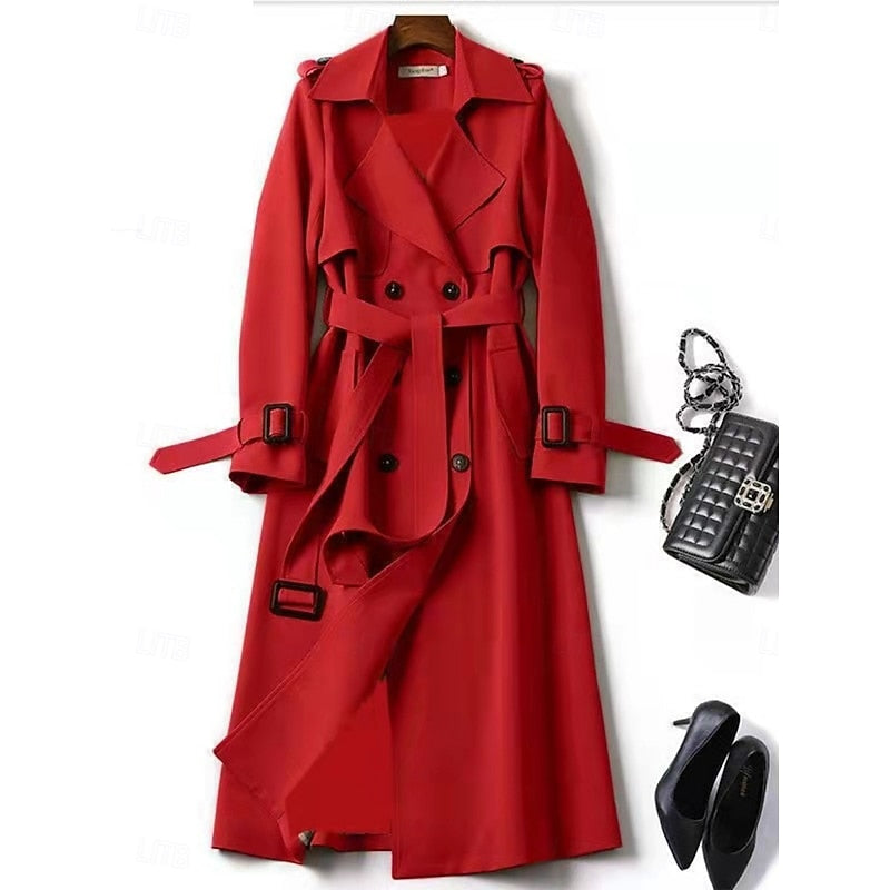Trench Coat Double-Breasted Belted Women's Long Khaki – Casual, Office, Holiday, Gift