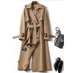 Trench Coat Double-Breasted Belted Women's Long Khaki – Casual, Office, Holiday, Gift