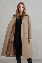 Trench Coat Faux Fur Lined Beige Women's Double-Breasted – Casual, Winter, Office, Gift