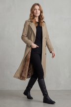 Trench Coat Faux Fur Lined Beige Women's Double-Breasted – Casual, Winter, Office, Gift