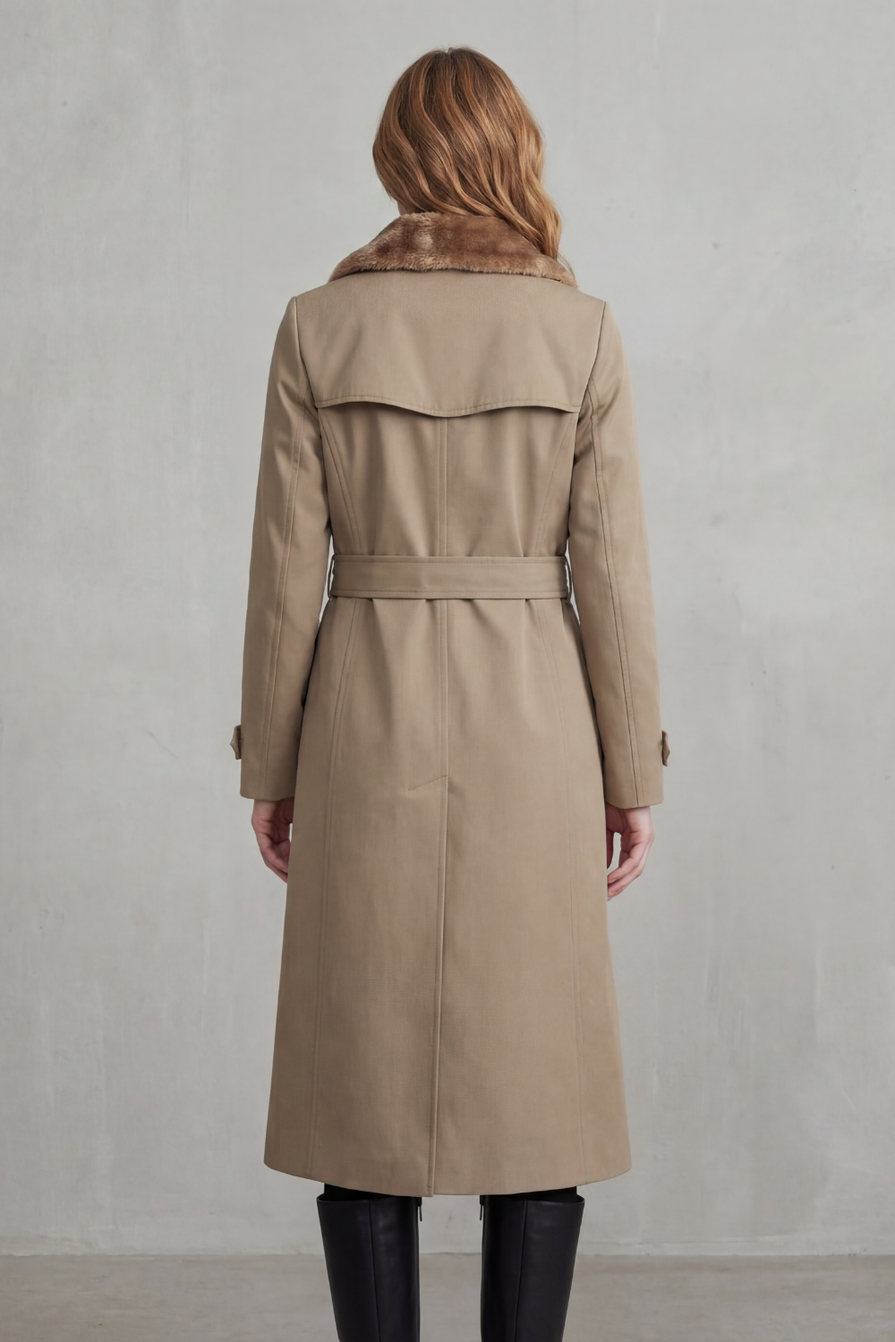 Trench Coat Faux Fur Lined Beige Women's Double-Breasted – Casual, Winter, Office, Gift