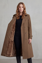 Trench Coat Faux Fur Lined Beige Women's Double-Breasted – Casual, Winter, Office, Gift