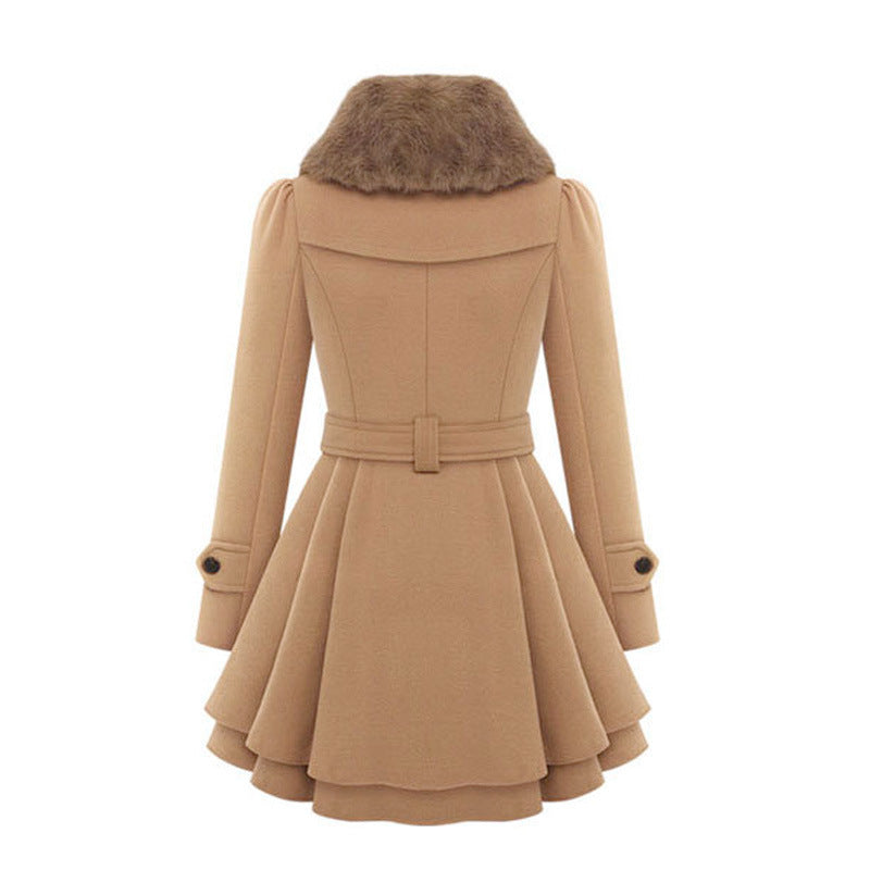 Trench Coat Grey Faux Fur Collar Belted Double-Breasted Women's – Casual, Office, Holiday, Winter