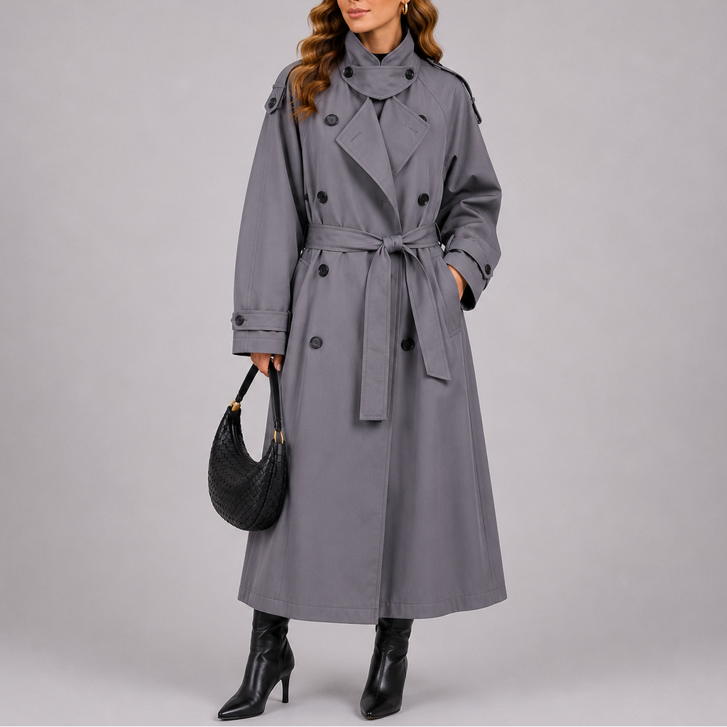 Trench Coat Long Black Women's Double-Breasted Belted – Casual, Office, Holiday, Gift