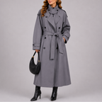 Trench Coat Long Black Women's Double-Breasted Belted – Casual, Office, Holiday, Gift