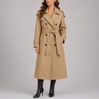 Trench Coat Long Black Women's Double-Breasted Belted – Casual, Office, Holiday, Gift