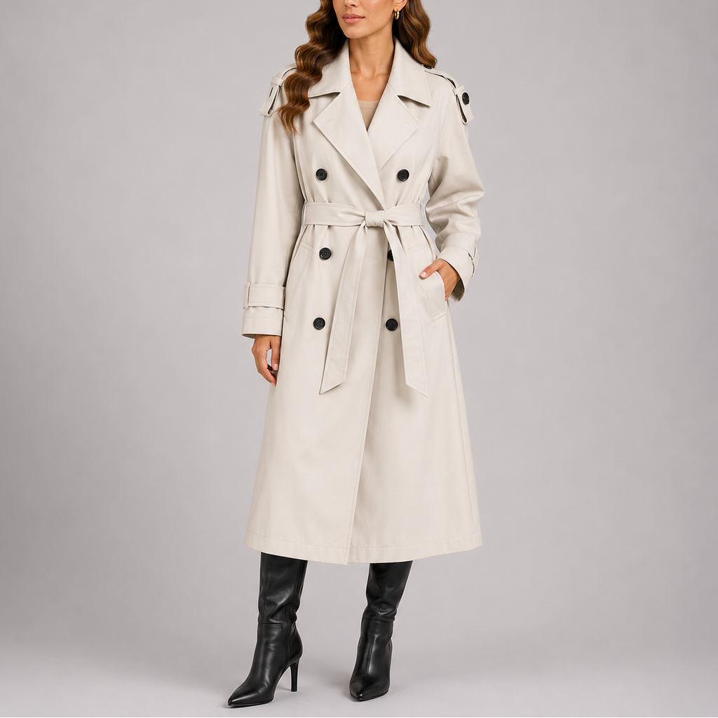 Trench Coat Long Black Women's Double-Breasted Belted – Casual, Office, Holiday, Gift
