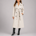 Trench Coat Long Black Women's Double-Breasted Belted – Casual, Office, Holiday, Gift