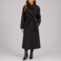 Trench Coat Long Black Women's Double-Breasted Belted – Casual, Office, Holiday, Gift