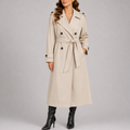 Trench Coat Long Double-Breasted Beige Women's with Belt – Casual, Office, Holiday, Everyday