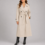 Trench Coat Long Double-Breasted Beige Women's with Belt – Casual, Office, Holiday, Everyday