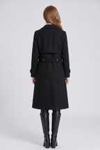 Trench Coat Longline Double Breasted Black Women's – Casual, Office, Holiday, Gift