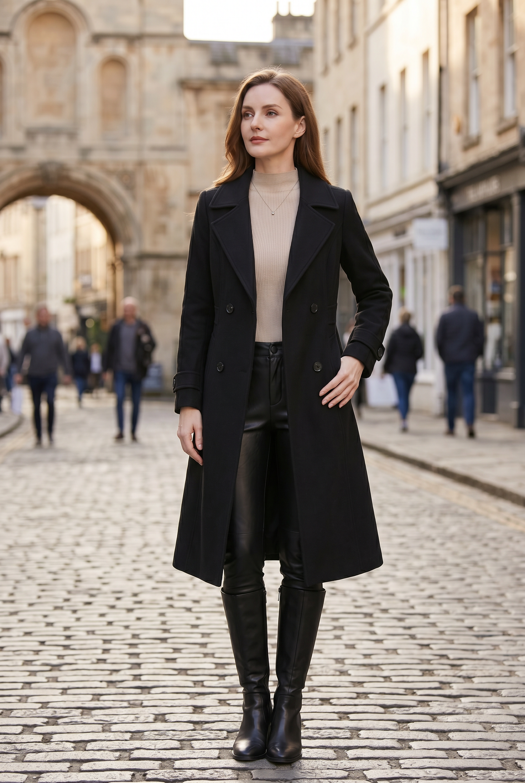 Trench Coat Longline Double Breasted Black Women's – Casual, Office, Holiday, Gift