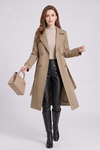 Trench Coat Longline Double Breasted Black Women's – Casual, Office, Holiday, Gift