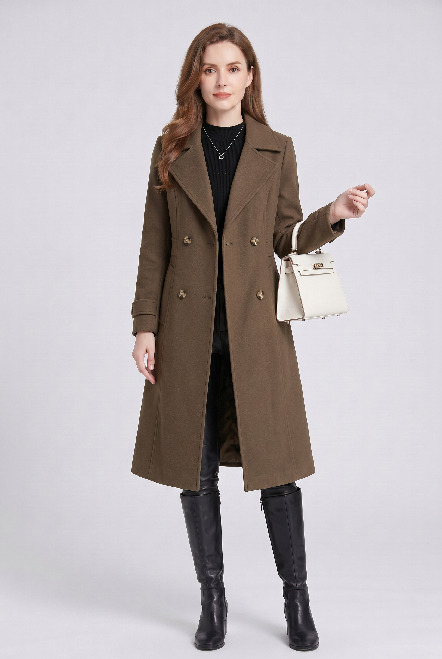 Trench Coat Longline Double Breasted Black Women's – Casual, Office, Holiday, Gift