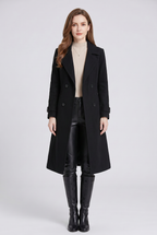 Trench Coat Longline Double Breasted Black Women's – Casual, Office, Holiday, Gift