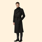 Trench Coat Men's Long Double-Breasted Beige Belted – Casual, Office, Holiday, Gift