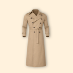 Trench Coat Men's Long Double-Breasted Beige Belted – Casual, Office, Holiday, Gift