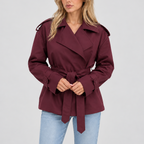 Trench Coat Women's Beige Short Belted Double-Breasted Jacket – Casual, Office, Holiday, Gift