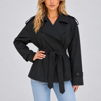 Trench Coat Women's Beige Short Belted Double-Breasted Jacket – Casual, Office, Holiday, Gift